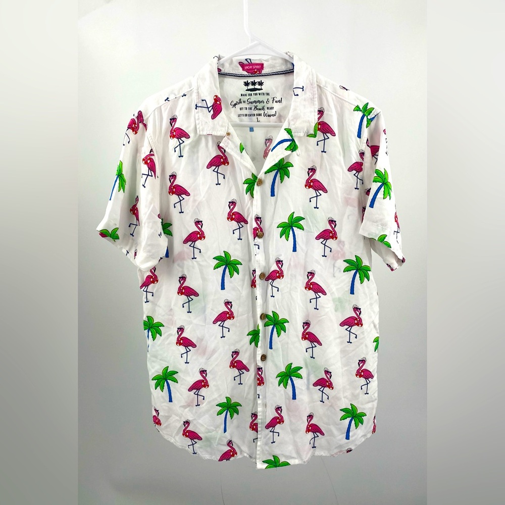 Vacay Spirit men’s summer fun beach tropical button down, size‎ Large